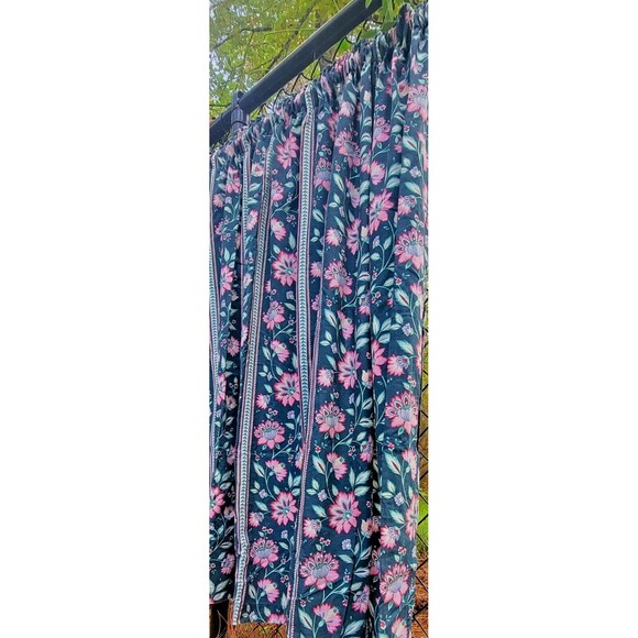 Waverly Duralee Floral Vine English Garden Pattern 1980's Black Pink VTG Curtain - Picture 15 of 16